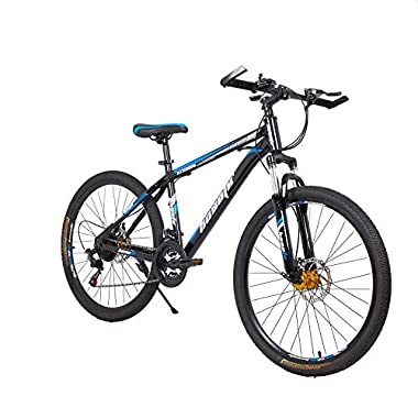 26 Inch Mountain Bikes, 21 Speed Suspension Fork MTB, High-Tensile Carbon Steel Frame Mountain Bicycle with Dual Disc Brake for Men and Women (blue)