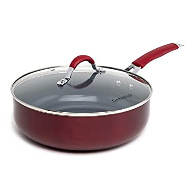 Cooking Light Allure Non-Stick Ceramic Cookware with Silicone Stay Cool Handle, 4 Quart Deep Cooker, Red