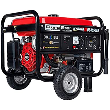 Durostar DS4850EH Dual Fuel Portable Generator-4850 Watt Gas or Propane Powered Electric Start-Camping & RV Ready, 50 State Approved, Red/Black