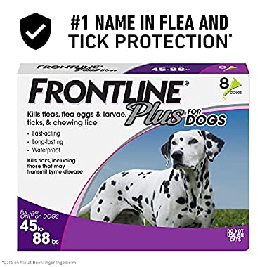 Frontline Plus Flea and Tick Treatment for Dogs (Large Dog, 45-88 Pounds, 8 Doses)