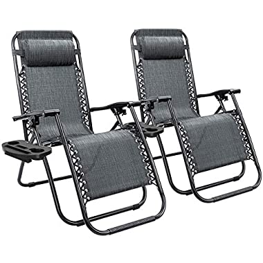 Homall Zero Gravity Chair Adjustable Folding Lawn Lounge Chairs Outdoor Lounge Gravity Chair Camp Reclining Lounge Chair with Pillows for Poolside Backyard and Beach Set of 2 (Double-Gray)
