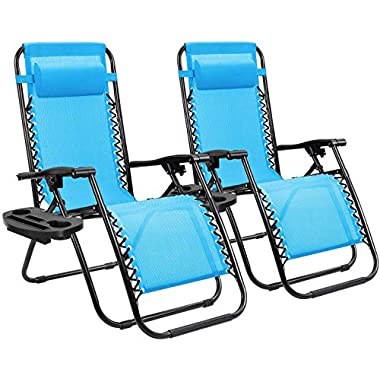 Homall Zero Gravity Chair Adjustable Folding Lawn Lounge Chairs Outdoor Lounge Gravity Chair Camp Reclining Lounge Chair with Pillows for Poolside Backyard and Beach Set of 2 (Sky Blue)