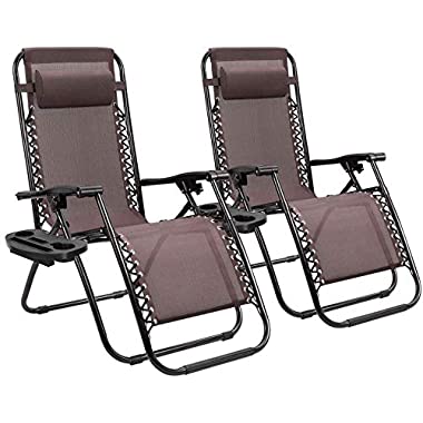 Homall Zero Gravity Chair Patio Folding Lawn Lounge Chairs Outdoor Lounge Gravity Chair Camp Reclining Lounge Chair with Pillows for Poolside Backyard and Beach Set of 2 (Brown)