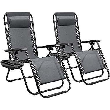 Homall Zero Gravity Chair Patio Folding Lawn Lounge Chairs Outdoor Lounge Gravity Chair Camp Reclining Lounge Chair with Pillows for Poolside Backyard and Beach Set of 2 (Gray) (Grey)