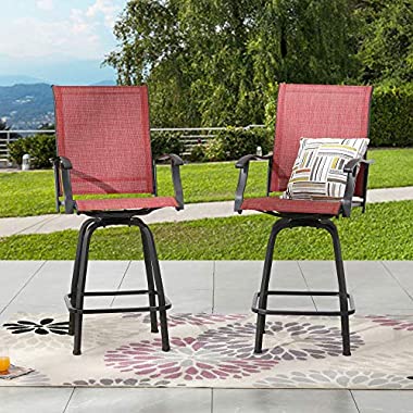 LOKATSE HOME 2 Piece Bar Height Patio Chairs Outdoor Swivel Stools Set Furniture with All Weather Metal Frame, Red Tesling Fabric