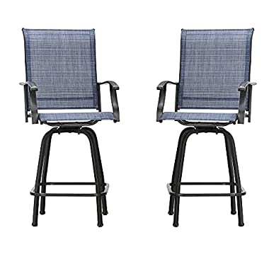 LOKATSE HOME 2 Piece Bar Height Patio Chairs Outdoor Swivel Stools Set Furniture with All Weather Metal Frame, Blue Tesling Fabric