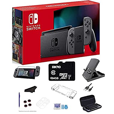 Newest Nintendo Switch 32GB Console, Gray Joy-Con, 6.2" Multi-Touch, WiFi, Bluetooth, HDMI, 64GB SD Card and GalliumPi Ultimate 18-in-1 Bundle