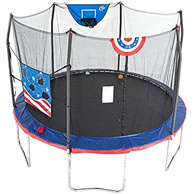 Skywalker Trampolines 12-Foot Jump N' Dunk Trampoline with Enclosure Net - Basketball Trampoline, Stars & Stripes