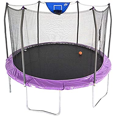Skywalker Trampolines 12-Foot Jump N' Dunk Trampoline with Enclosure Net - Basketball Trampoline, Purple